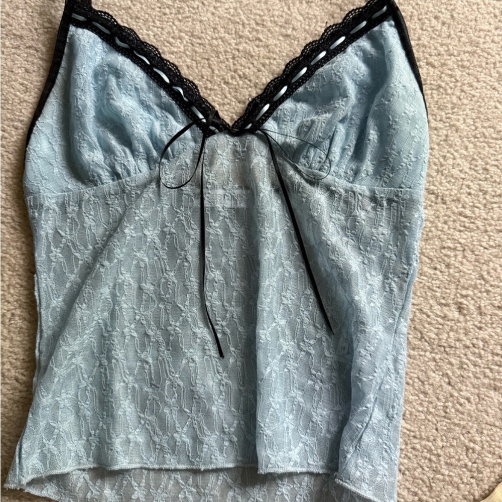 Princess Polly Light Blue Lace Cami Tank with Black Trim